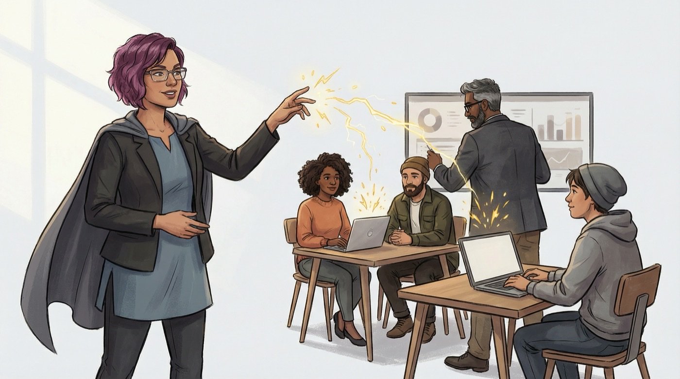 A leader teaching participants who are starting to build their own systems